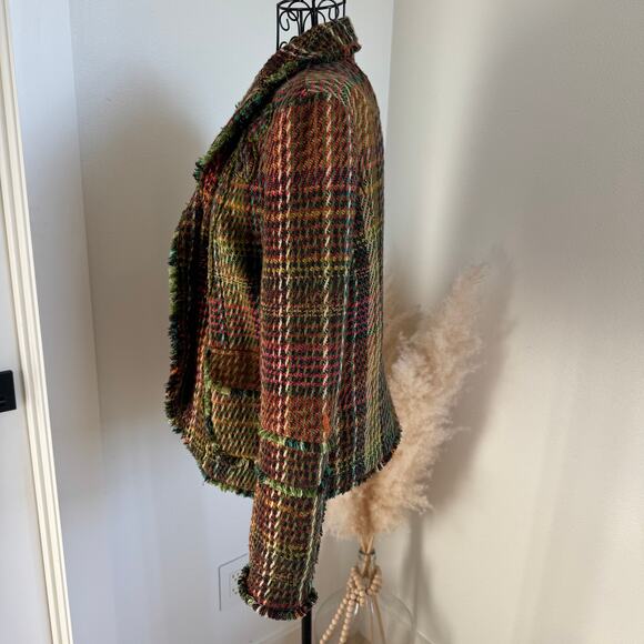 Tres Jolie Colorful Fall Tweed Blazer-Fringe, Flower Embroidered, Preppy Size 8 - Picture 8 of 9